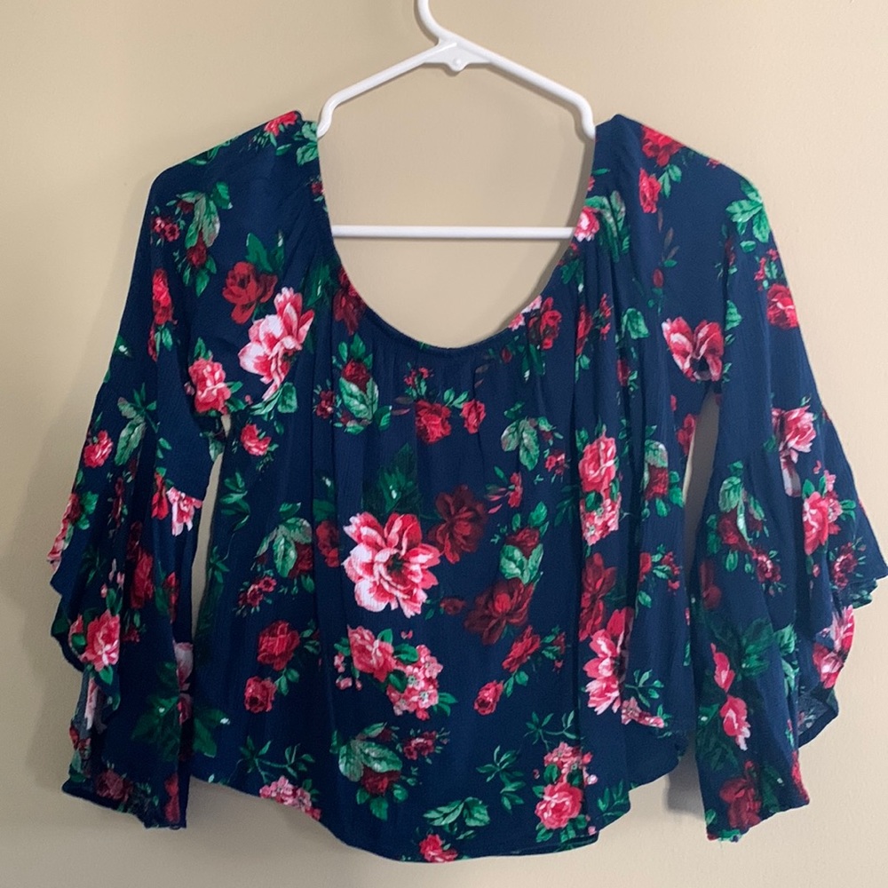 Ambiance Navy and Floraal Off the shoulders blouse size medium